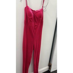 Fashion Nova Velvet dress jumpsuit Hot pink Rhinestone Straps Barbiecore party
